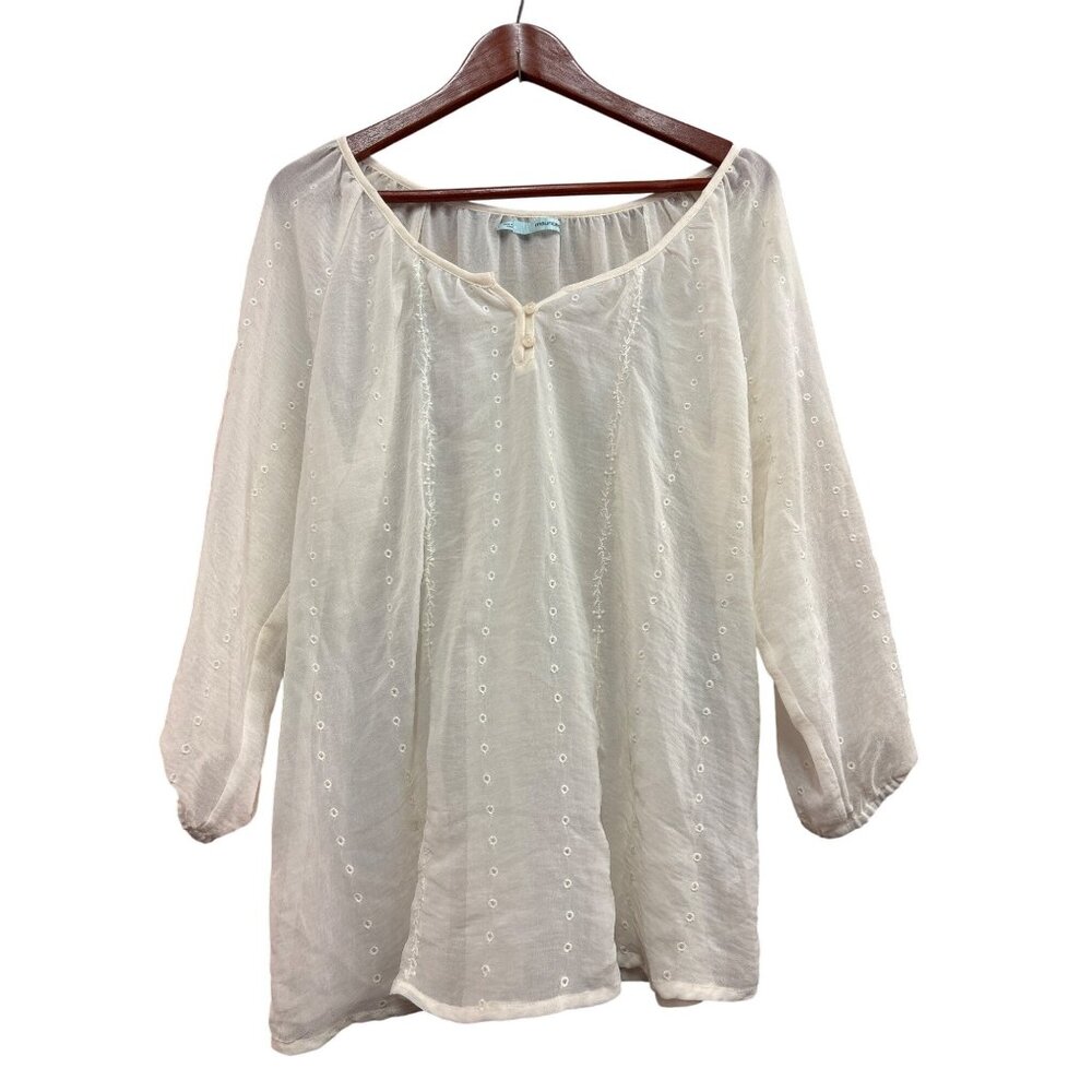 Maurice's Cream Sheer White Boho Blouse Large